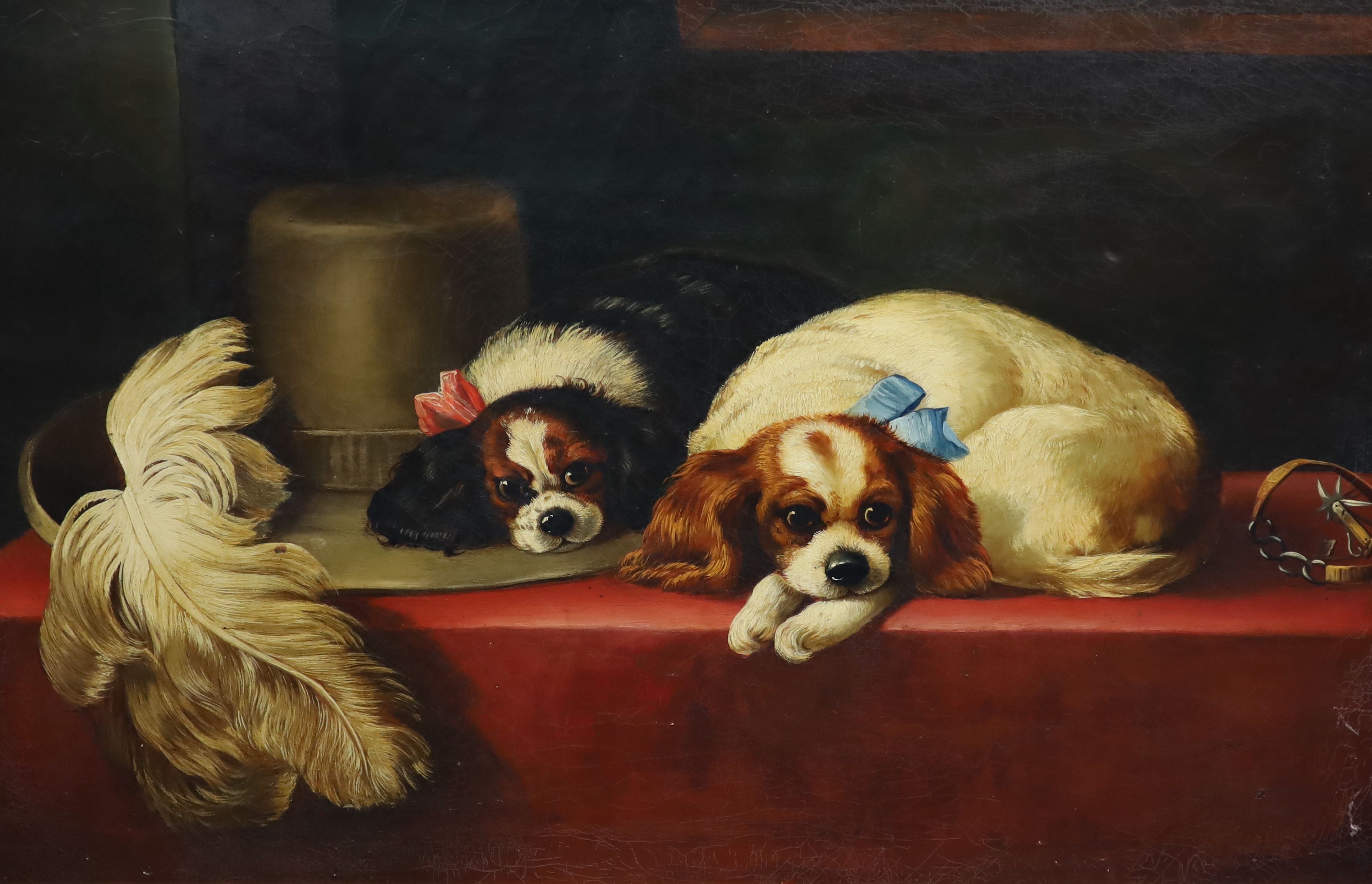 After Sir Edwin Henry Landseer (1802-1873), 'The Cavalier’s Pets', oil on canvas, 50 x 75cm